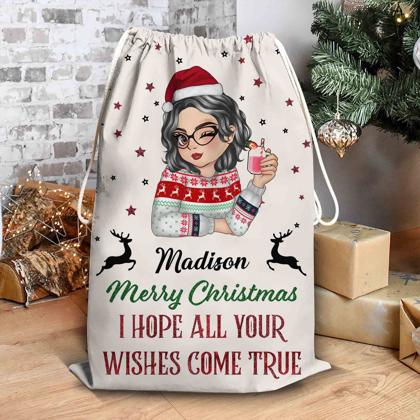 All Wishes Come True - Christmas Family Gift - Personalized Christmas Sack - Custom Christmas Bag