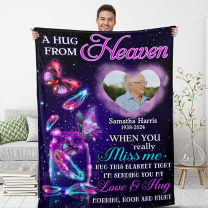 Hug Morning, Noon and Night - Memorial Personalized Custom Blanket - Christmas Gift, Sympathy Gift