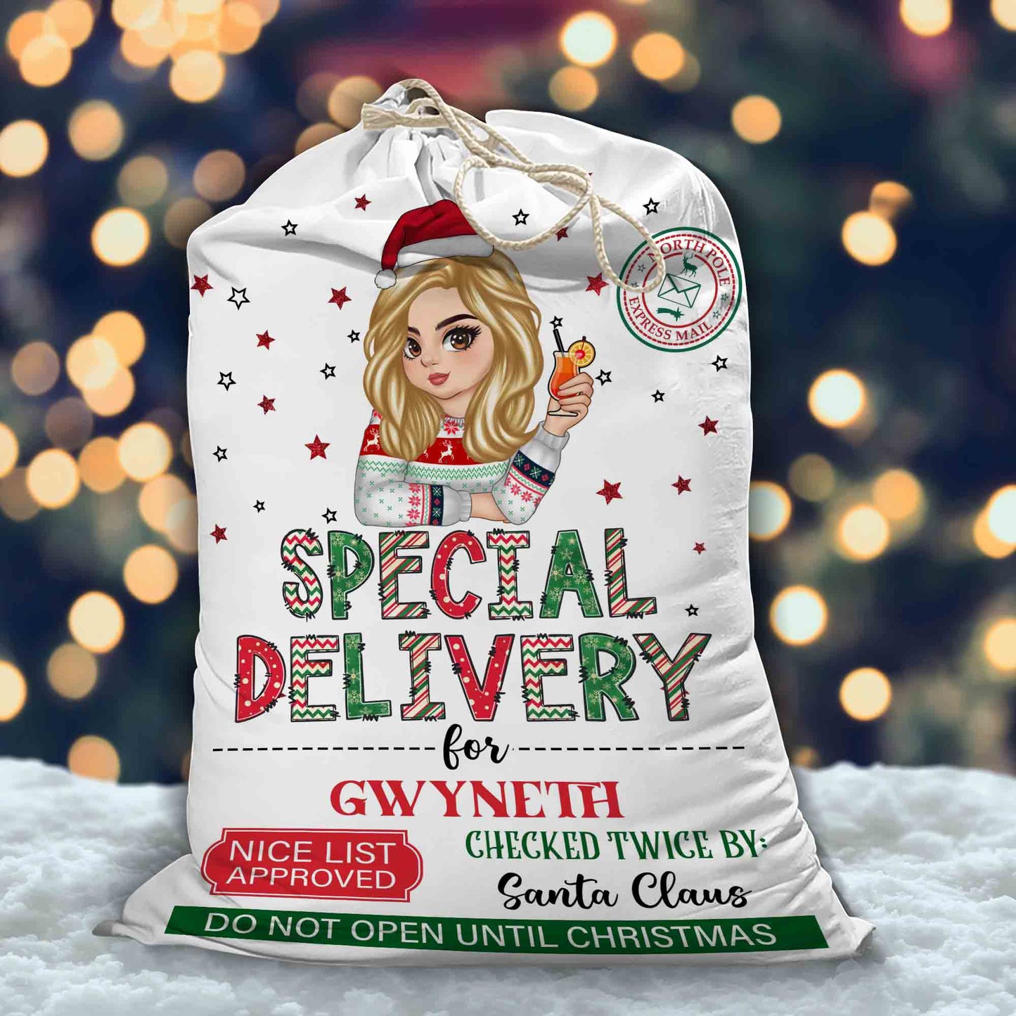 Special Delivery Nice Checked 2x - Christmas Family Gift - Personalized Christmas Sack - Custom Christmas Bag