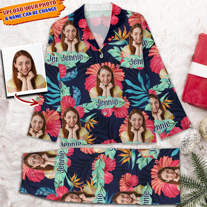 Palm Custom Photo Human And Pet Faces - Custom Face Pajamas Pattern - Personalized Photo Christmas Pajamas