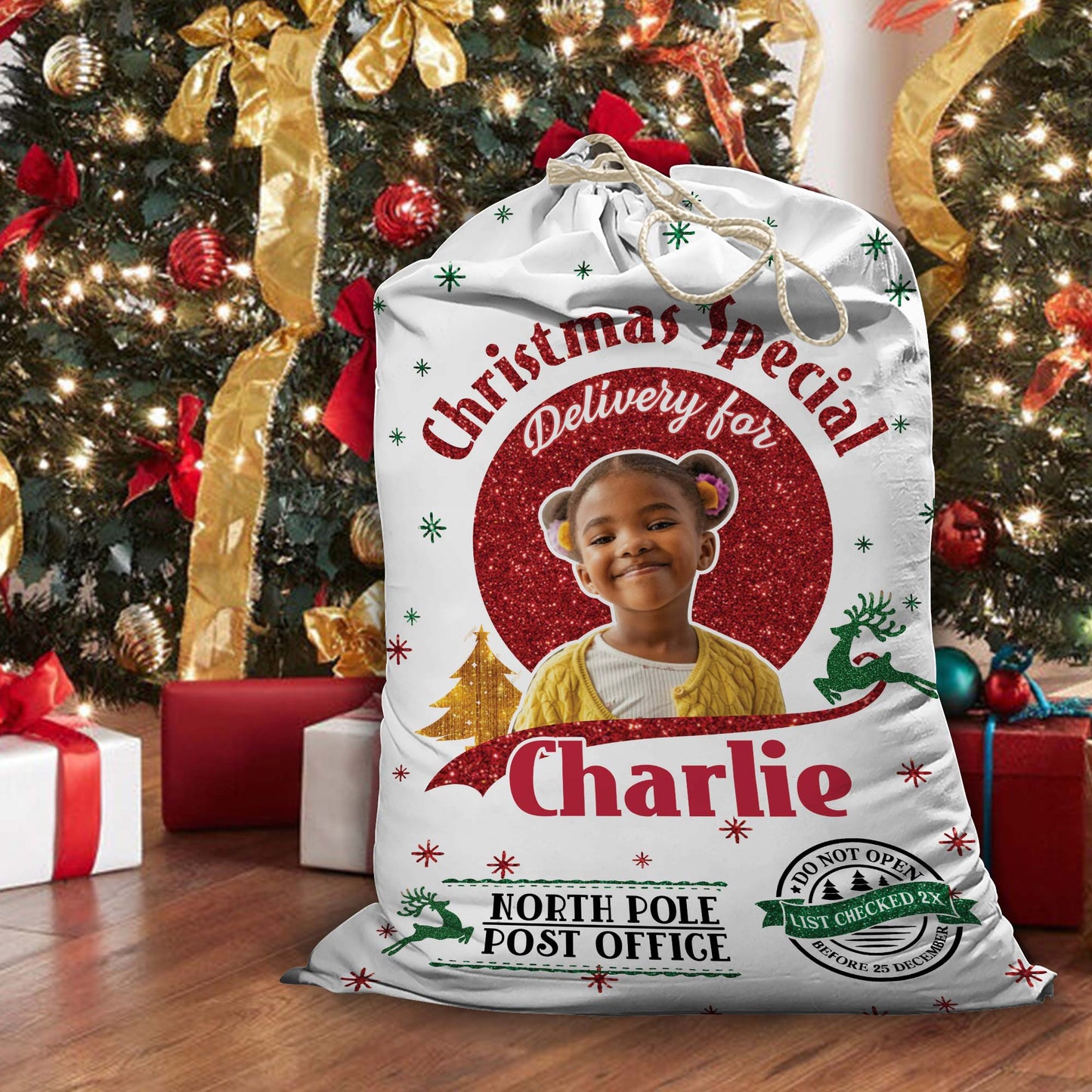 Giltter Christmas Bag Custom Photo - Christmas Family Gift - Personalized Christmas Sack - Custom Christmas Bag