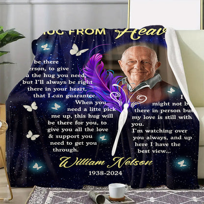 Custom Photo This Is A Hug From Heaven Personalized Memorial  - Remembrance Gift - Memorial Personalized Custom Blanket - Christmas Gift, Sympathy Gift