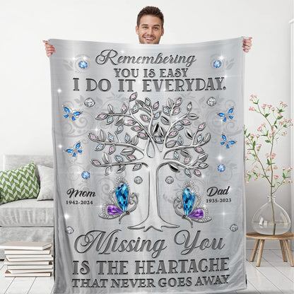 Remembering You Is Easy I Do It Everyday - Memorial Personalized Custom Blanket - Christmas Gift, Sympathy Gift