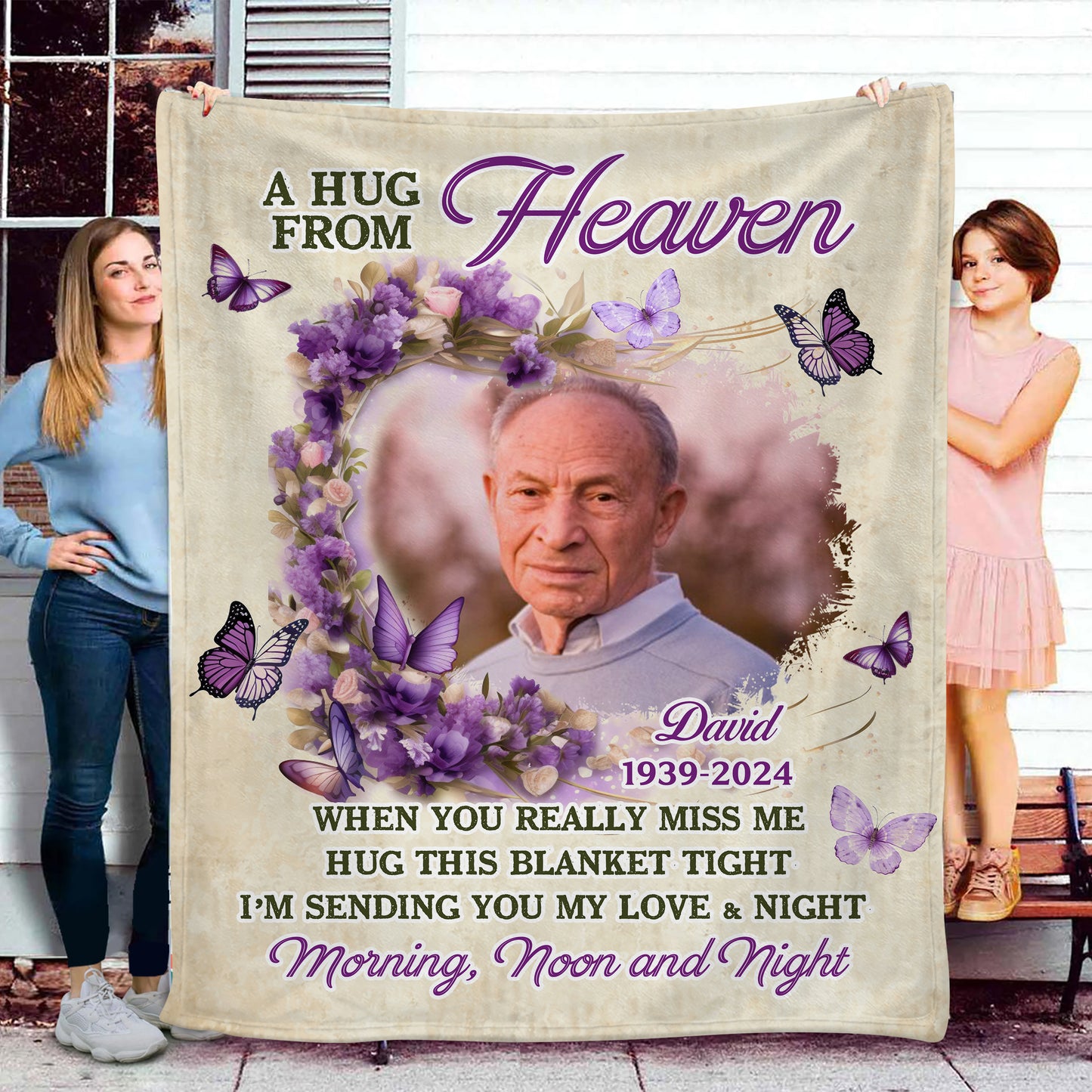 Purple Butterflies Blanket Memorial - Remembrance Gift - Memorial Personalized Custom Blanket - Christmas Gift, Sympathy Gift