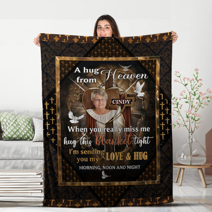 Jesus Cross A hug From Heaven - Memorial Personalized Custom Blanket - Christmas Gift, Sympathy Gift