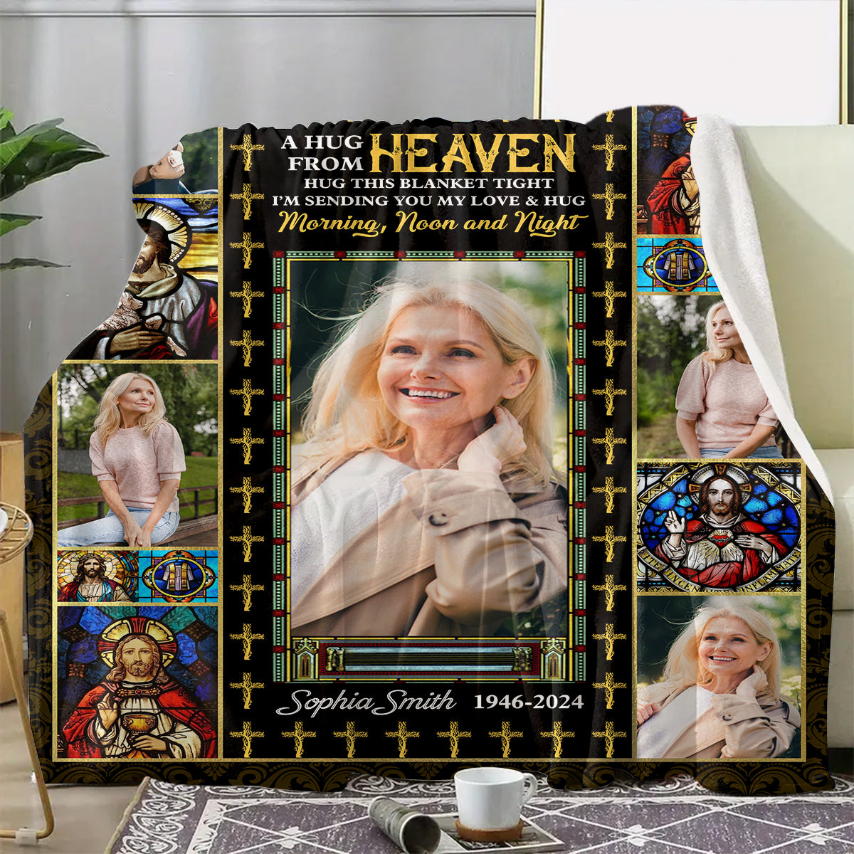 A Hug From Heaven Christian Photo Blanket Memorial - Remembrance Gift - Memorial Personalized Custom Blanket - Christmas Gift, Sympathy Gift