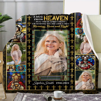 A Hug From Heaven Christian Photo Blanket Memorial - Remembrance Gift - Memorial Personalized Custom Blanket - Christmas Gift, Sympathy Gift