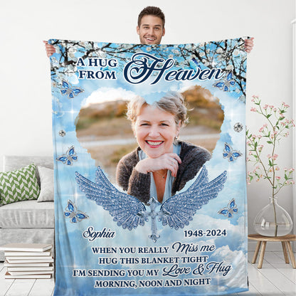 A Hug From Heaven Winter  In Loving Memory Remembrance Gift - Memorial Personalized Custom Blanket - Christmas Gift, Sympathy Gift