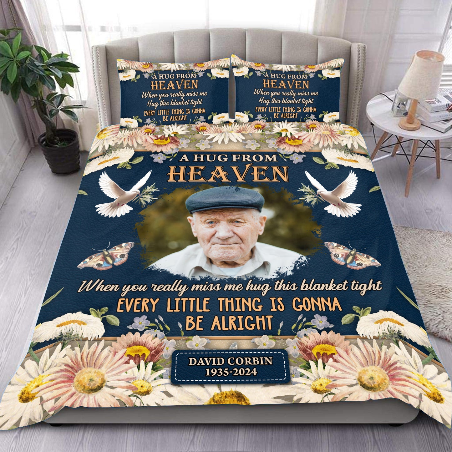 Be Alright Hug You Day and Night - Memorial Personalized Custom Bedding Set - Christmas Gift, Sympathy Gift