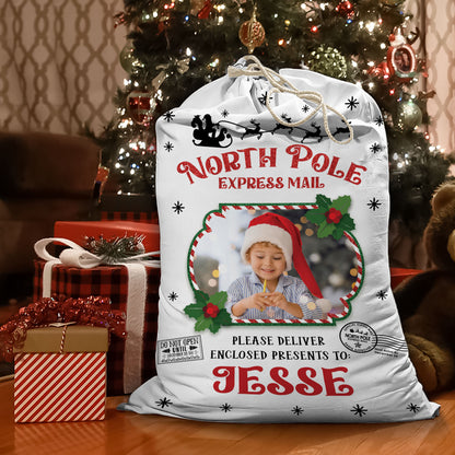 North Pole Giltter Christmas Bag Custom Photo - Christmas Family Gift - Personalized Christmas Sack - Custom Christmas Bag