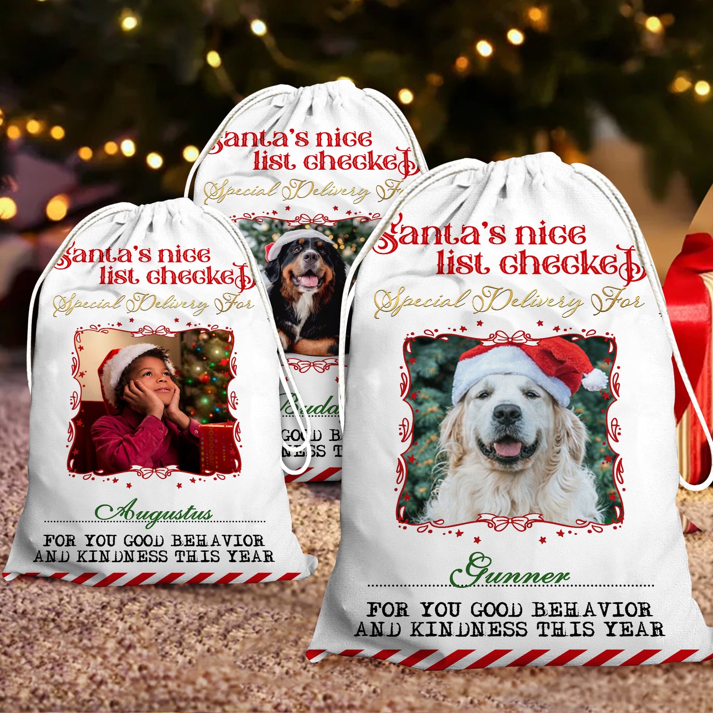 Santa’s Nice List Checked Christmas Bag - Christmas Family Gift - Personalized Christmas Sack - Custom Christmas Bag