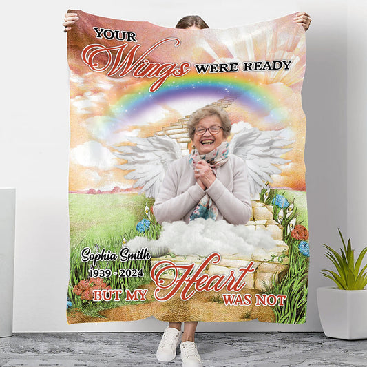 Your Wings Were Ready Rainbow - Personalized Custom Blanket - Memorial Personalized Custom Blanket