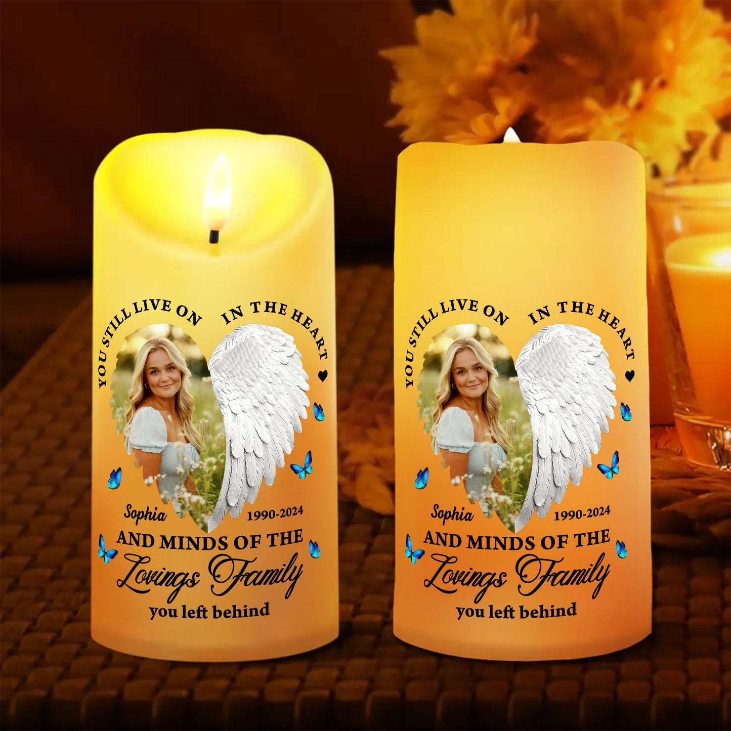 Custom Photo Memorial You Still Live In Our Hearts - Personalized Flameless LED Candle