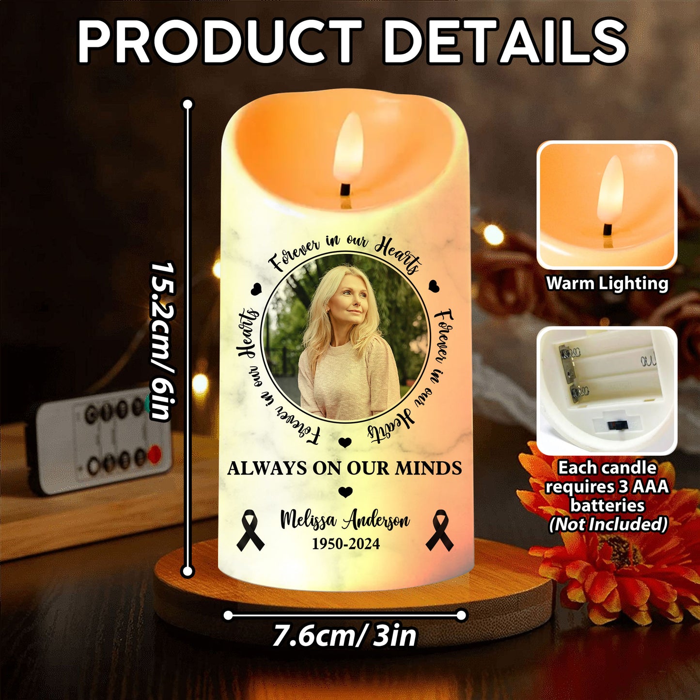 In Loving Memorial Cancer Ribbons Custom Photo Memorial - Personalized Flameless LED Candle