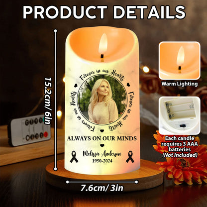 In Loving Memorial Cancer Ribbons Custom Photo Memorial - Personalized Flameless LED Candle