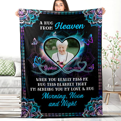 A hug From Heaven Pattern - Memorial Personalized Custom Blanket - Christmas Gift, Sympathy Gift