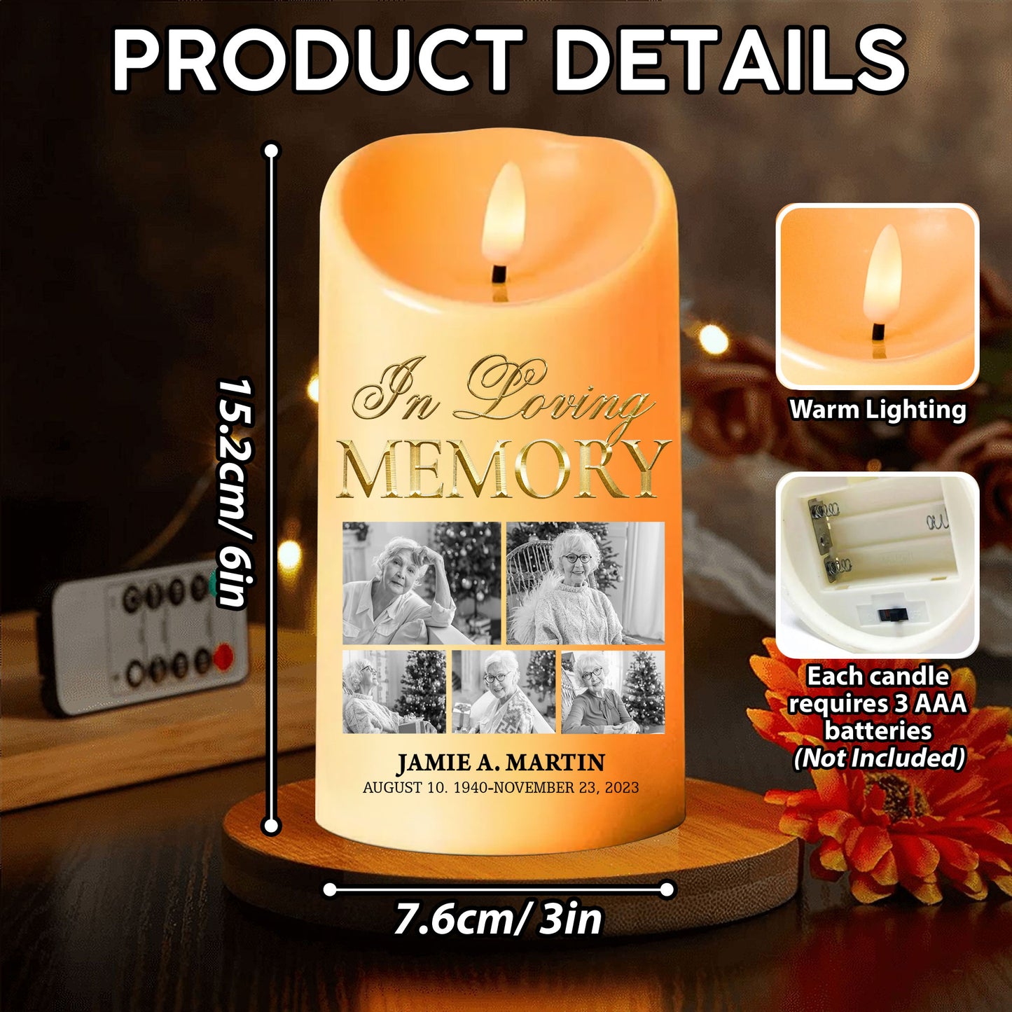 In Loving Memorial Custom Photo Memorial - Personalized Flameless LED Candle