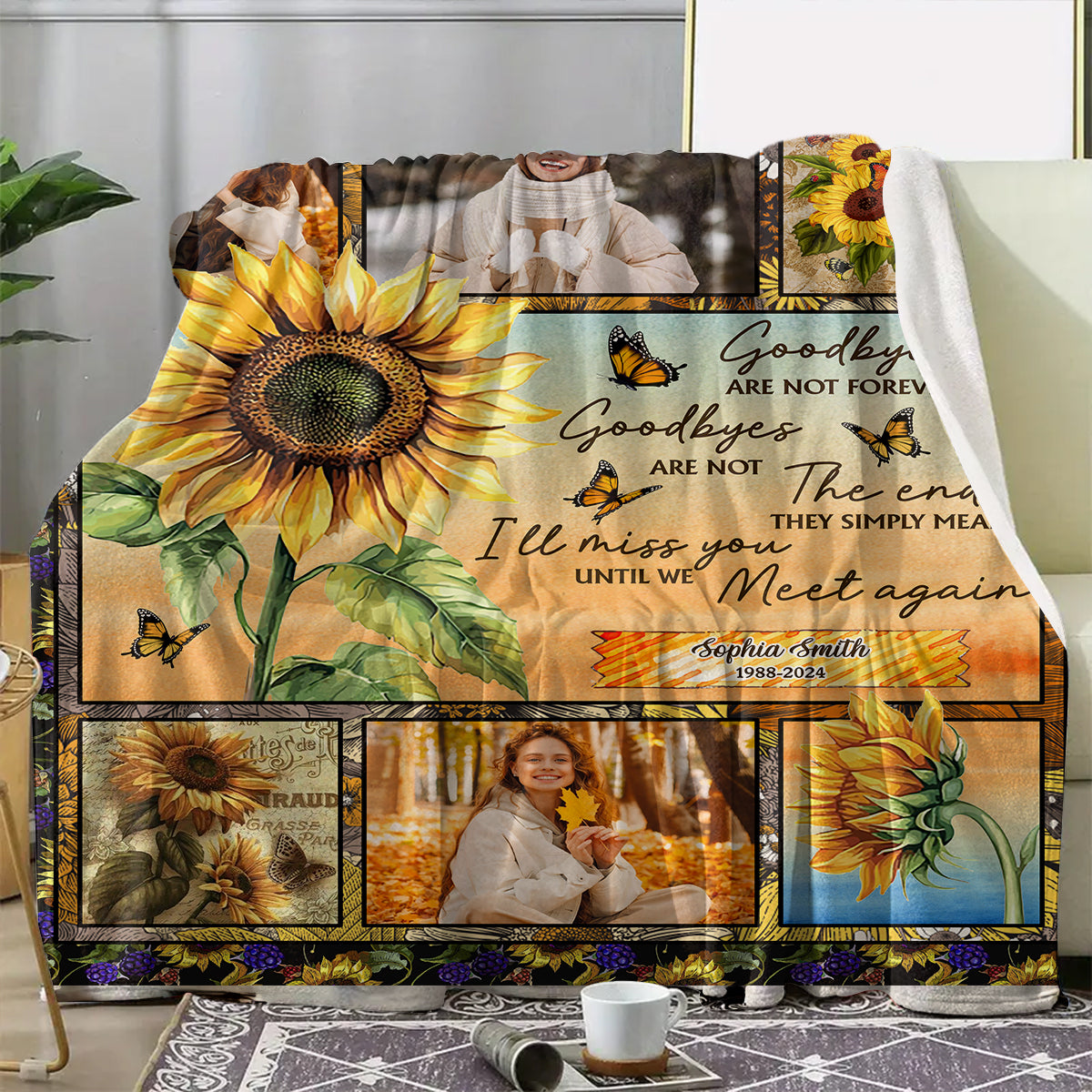 Custom Sunflower When You Miss Me Memories Blanket Memorial - Remembrance Gift - Memorial Personalized Custom Blanket - Christmas Gift, Sympathy Gift