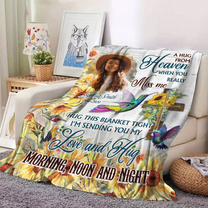 Hummingbird Love And Hug Blanket Memorial - Remembrance Gift - Memorial Personalized Custom Blanket - Christmas Gift, Sympathy Gift