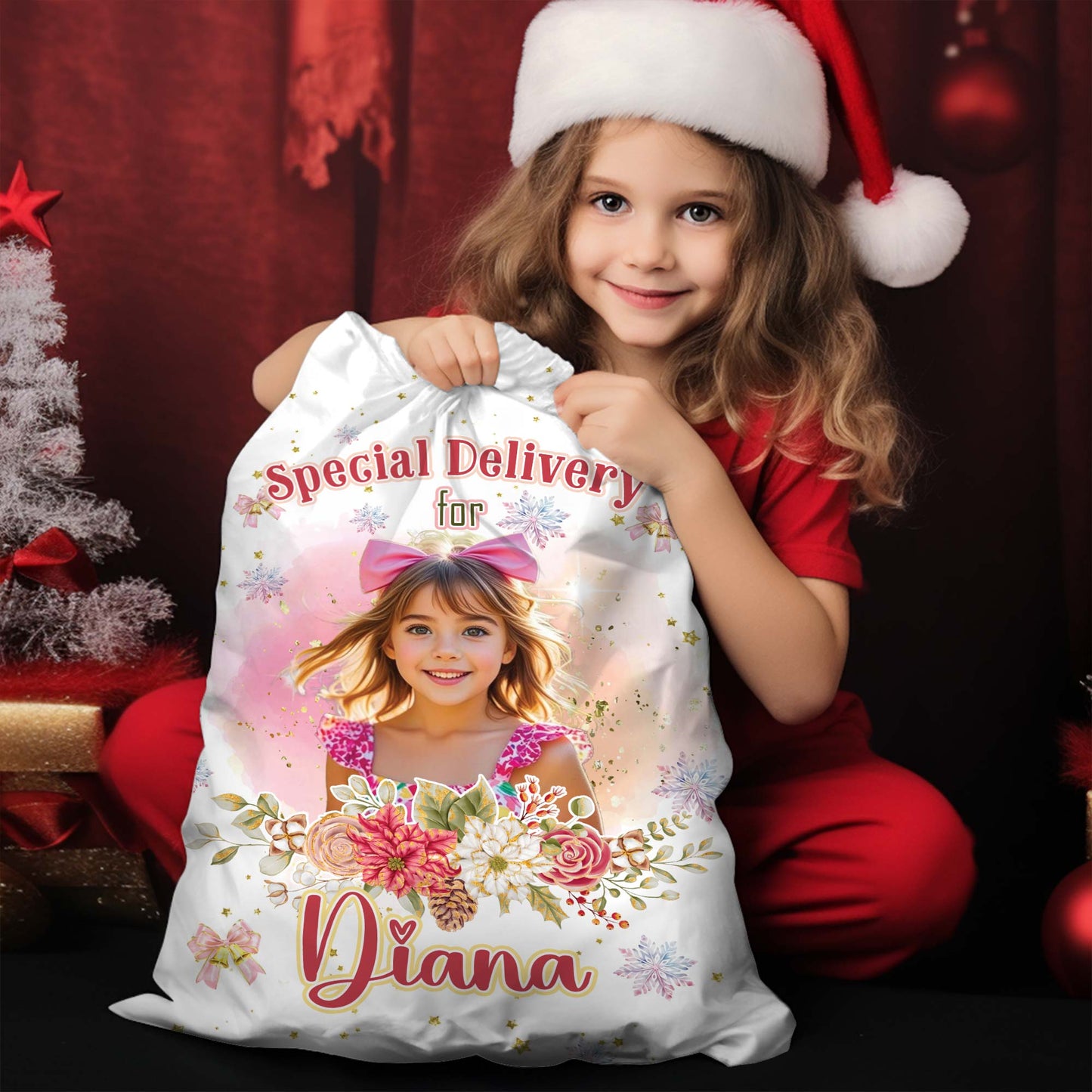 Christmas Santa Sack Special Delivery Bloom Bag Custom Photo - Christmas Family Gift - Personalized Christmas Sack - Custom Christmas Bag