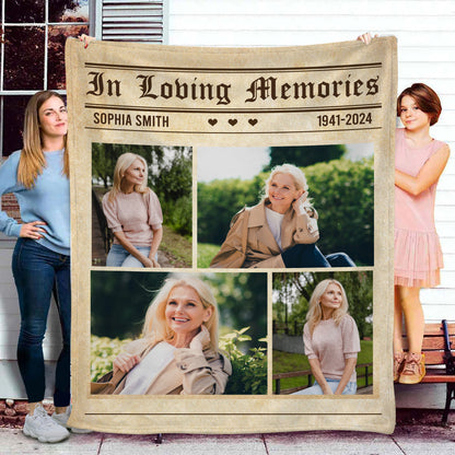 Personalized Picture Blanket Newspaper Design Style Blanket Memorial - Remembrance Gift - Memorial Personalized Custom Blanket - Christmas Gift, Sympathy Gift