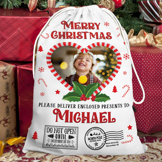 Special Delivery Candy Frame Christmas Bag Custom Photo - Christmas Family Gift - Personalized Christmas Sack - Custom Christmas Bag