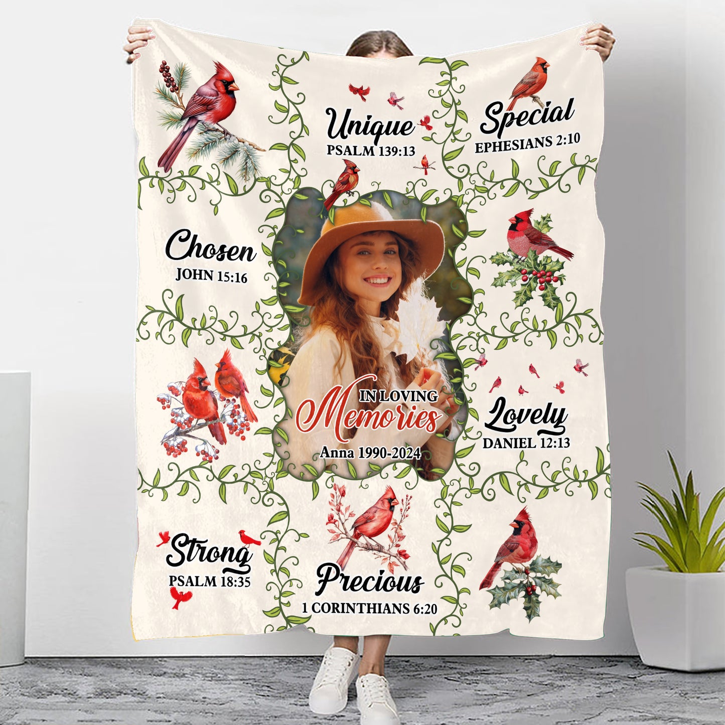 Loving Memories Heaven Flowers Christmas Photo Blanket Memorial - Remembrance Gift - Memorial Personalized Custom Blanket - Christmas Gift, Sympathy Gift