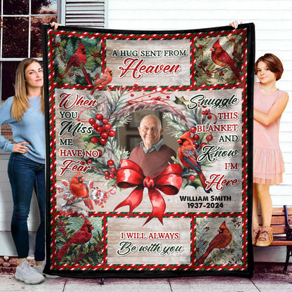 Snuggle This Blanket & Know We're Here Christmas Photo Blanket Memorial - Remembrance Gift - Memorial Personalized Custom Blanket - Christmas Gift, Sympathy Gift