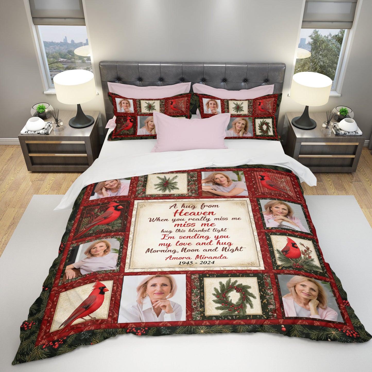 Sending You My Love And Hug You Day and Night - Memorial Personalized Custom Bedding Set - Christmas Gift, Sympathy Gift