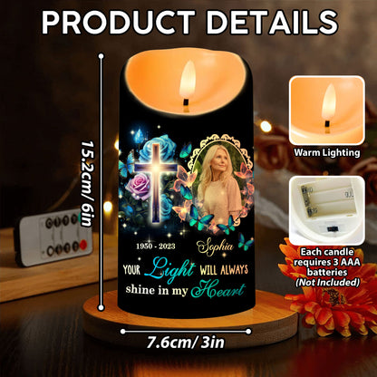 l Always Shine In My Heart Custom Photo Memorial - Personalized Flameless LED Candle