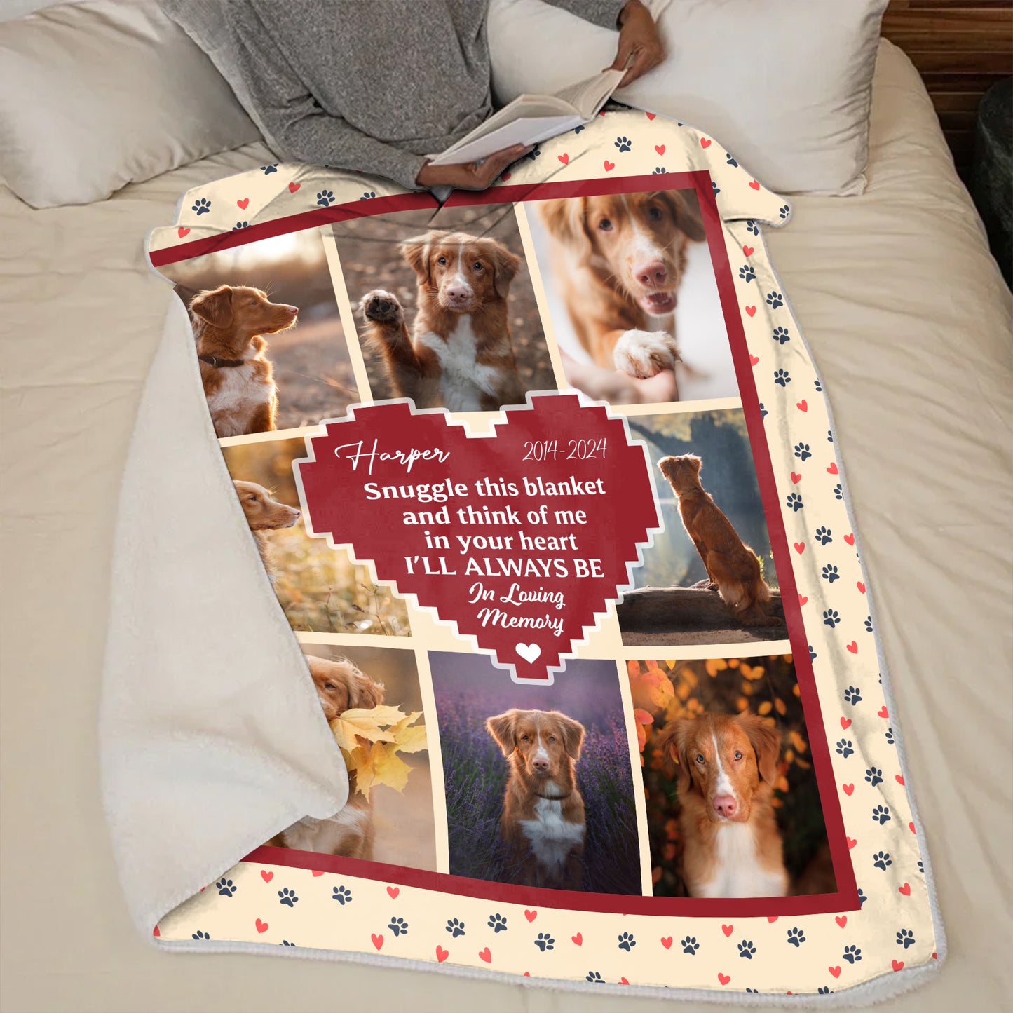 Memorial Pet Lovers Heart Custom Pet Photo - Memorial Dog Lover Personalized Custom Blanket - Christmas Gift, Sympathy Gift For Pet Lover