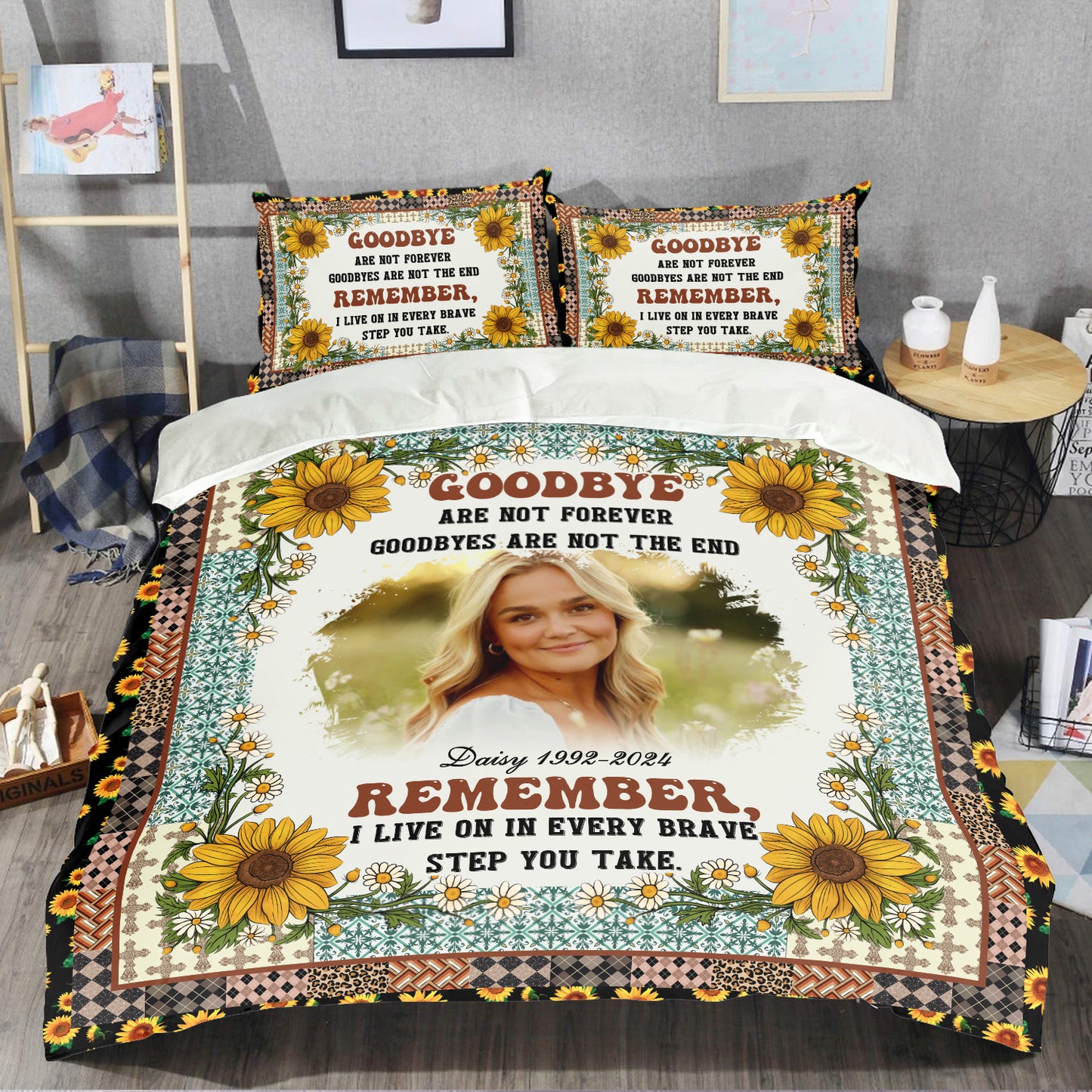 A Hug From Heaven Sunflower Memorial Personalized Custom Bedding Set - Christmas Gift, Sympathy Gift