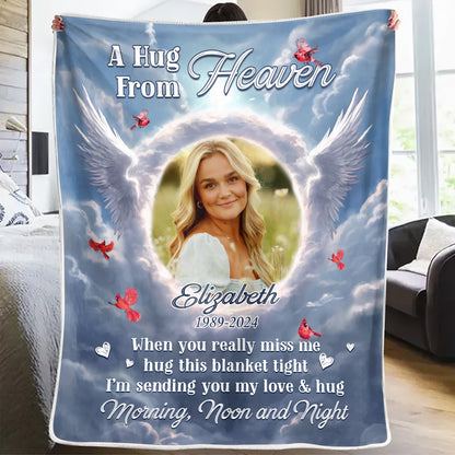 A Hug From Heaven Sky Photo - Memorial Personalized Custom Blanket - Christmas Gift, Sympathy Gift