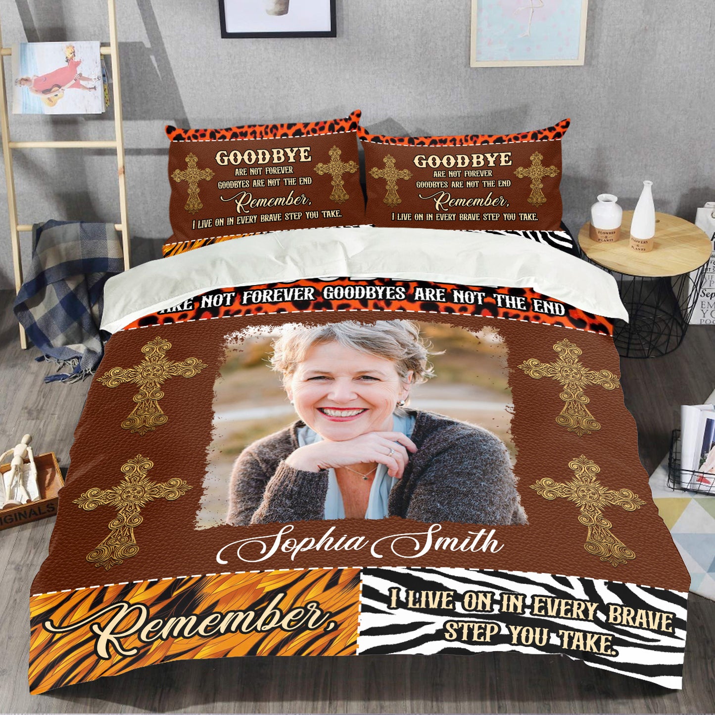 A Hug From Heaven Leopard Memorial Personalized Custom Bedding Set - Christmas Gift, Sympathy Gift