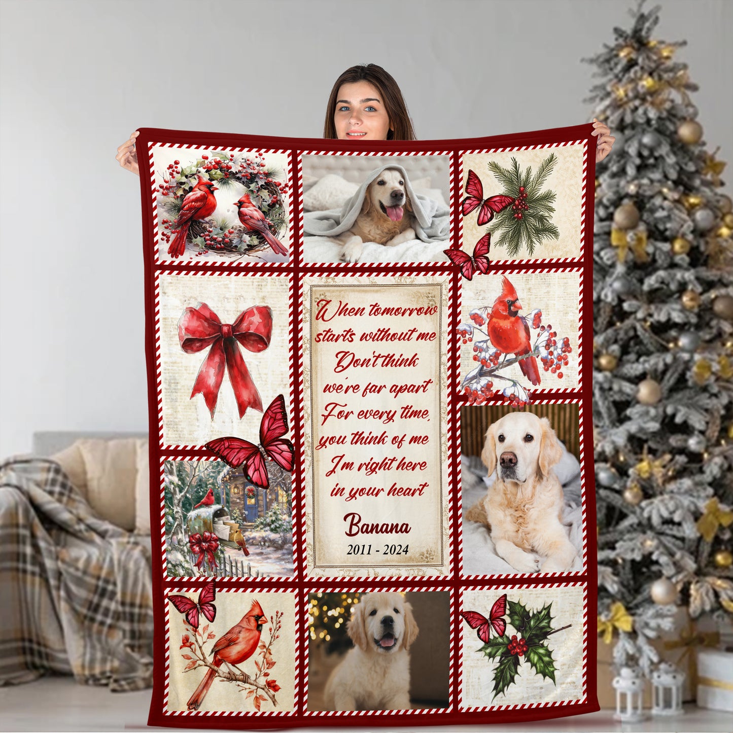 When Tomorrow Starts Without Me Christmas Photo Blanket Memorial - Remembrance Gift - Memorial Personalized Custom Blanket - Christmas Gift, Sympathy Gift