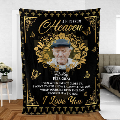 Cross Pattern Love From Heaven Memorial Blanket - Remembrance Gift - Memorial Personalized Custom Blanket - Christmas Gift, Sympathy Gift