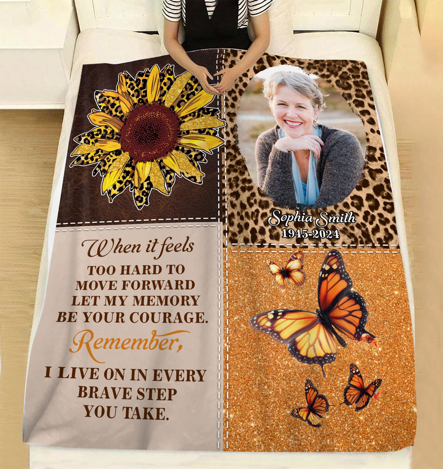 Remember, I Live On In Every Brave Step You Take Blanket Memorial - Remembrance Gift - Memorial Personalized Custom Blanket - Christmas Gift, Sympathy Gift