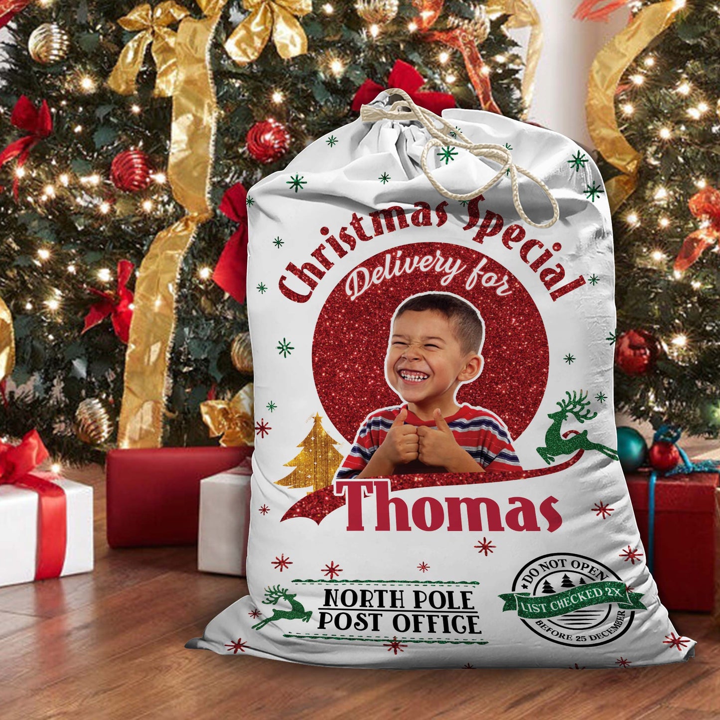 Giltter Christmas Bag Custom Photo - Christmas Family Gift - Personalized Christmas Sack - Custom Christmas Bag