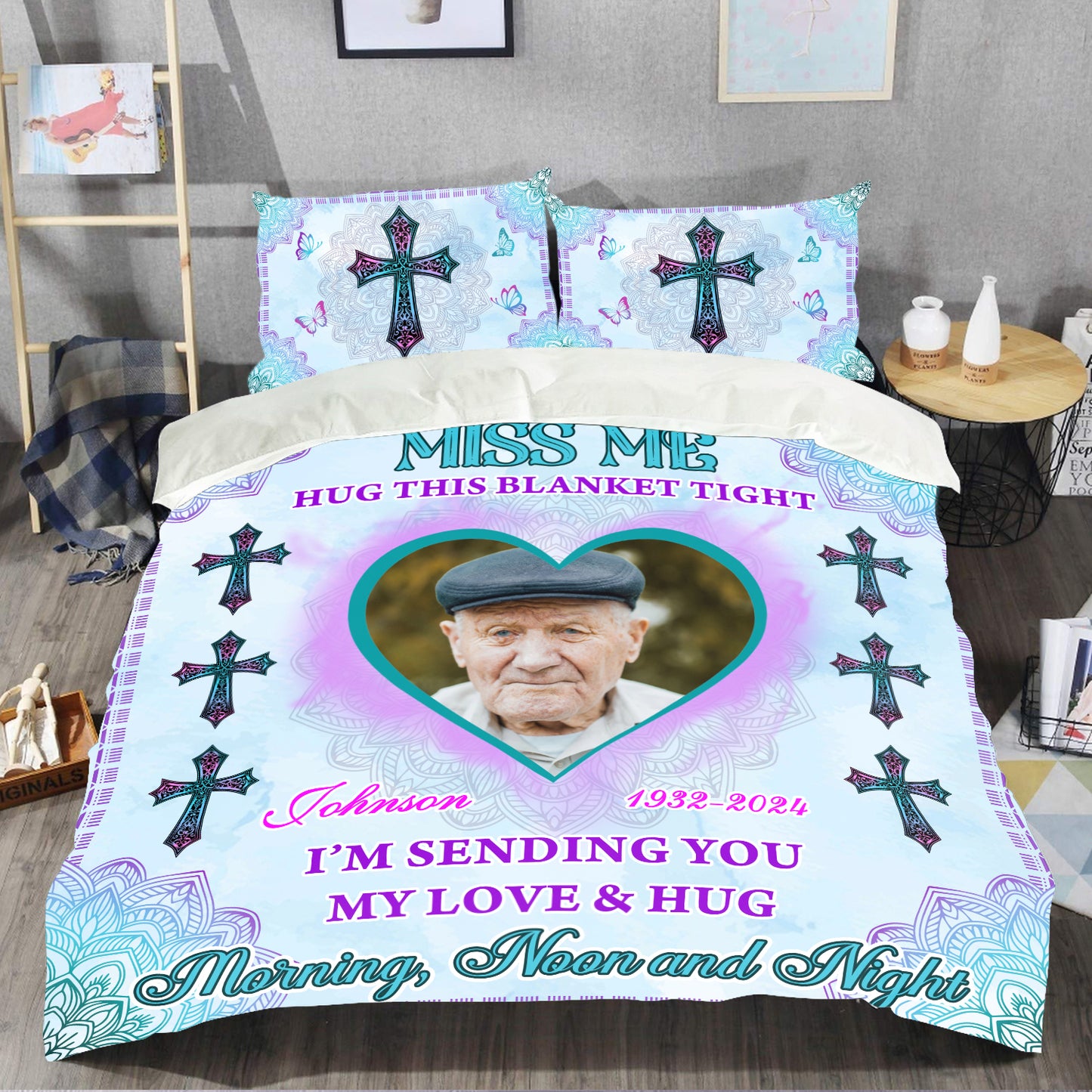 I Am Sending You My Love And Hug You Day and Night Cross - Memorial Personalized Custom Bedding Set - Christmas Gift, Sympathy Gift