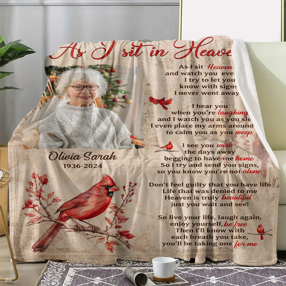 As I Sit In Heaven Personalized Memorial  - Remembrance Gift - Memorial Personalized Custom Blanket - Christmas Gift, Sympathy Gift