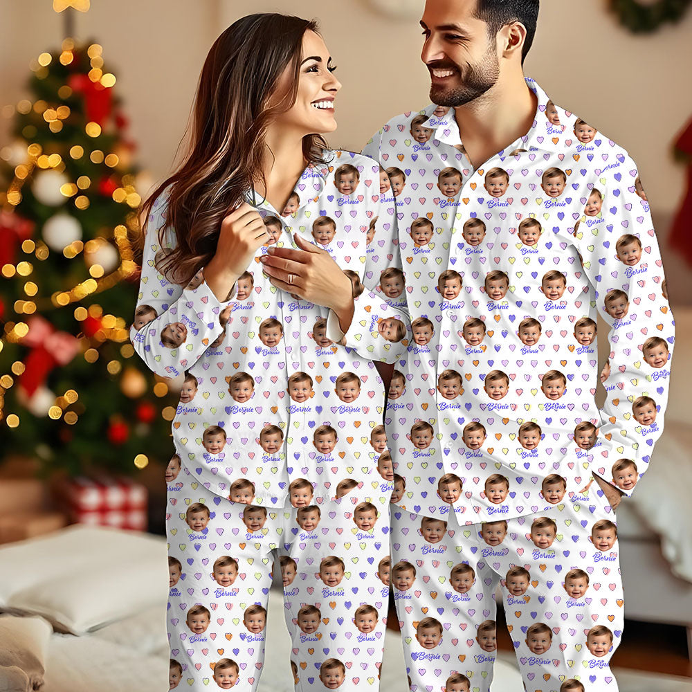 Mini Heart Our Couple Pajamas Custom Photo Human And Pet Faces - Custom Face Pajamas Pattern - Personalized Photo Christmas Pajamas