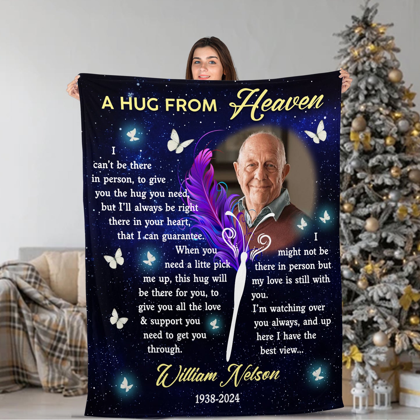 Custom Photo This Is A Hug From Heaven Personalized Memorial  - Remembrance Gift - Memorial Personalized Custom Blanket - Christmas Gift, Sympathy Gift