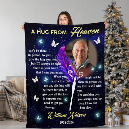 Custom Photo This Is A Hug From Heaven Personalized Memorial  - Remembrance Gift - Memorial Personalized Custom Blanket - Christmas Gift, Sympathy Gift