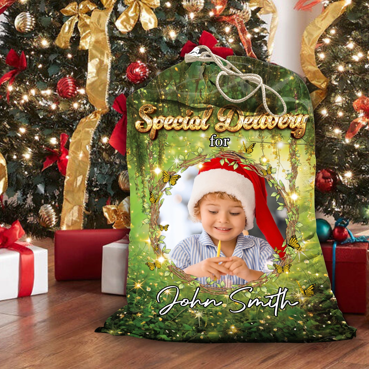 Fairy Pattern Christmas Bag Custom Photo - Christmas Family Gift - Personalized Christmas Sack - Custom Christmas Bag