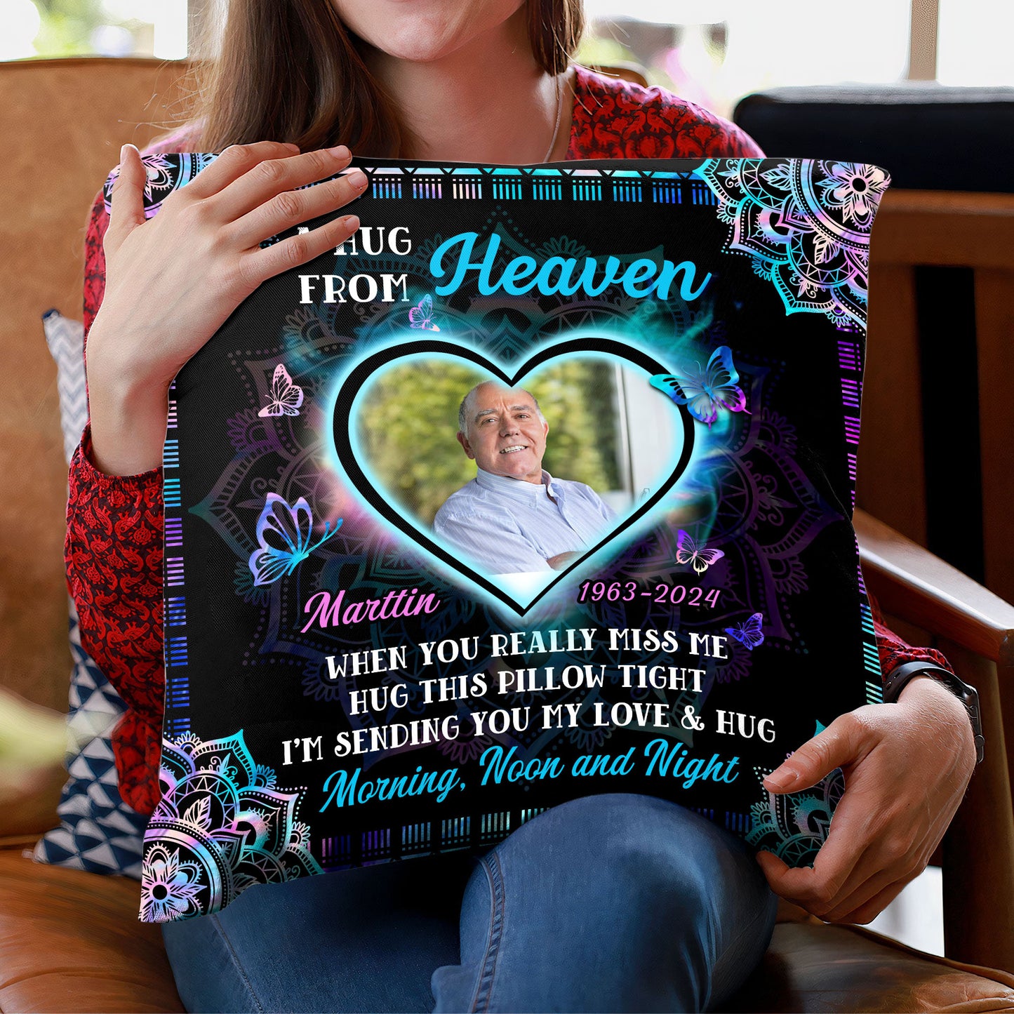 A Hug From Heaven Custom Memorial Pillow - Personalized Custom Throw Pillow