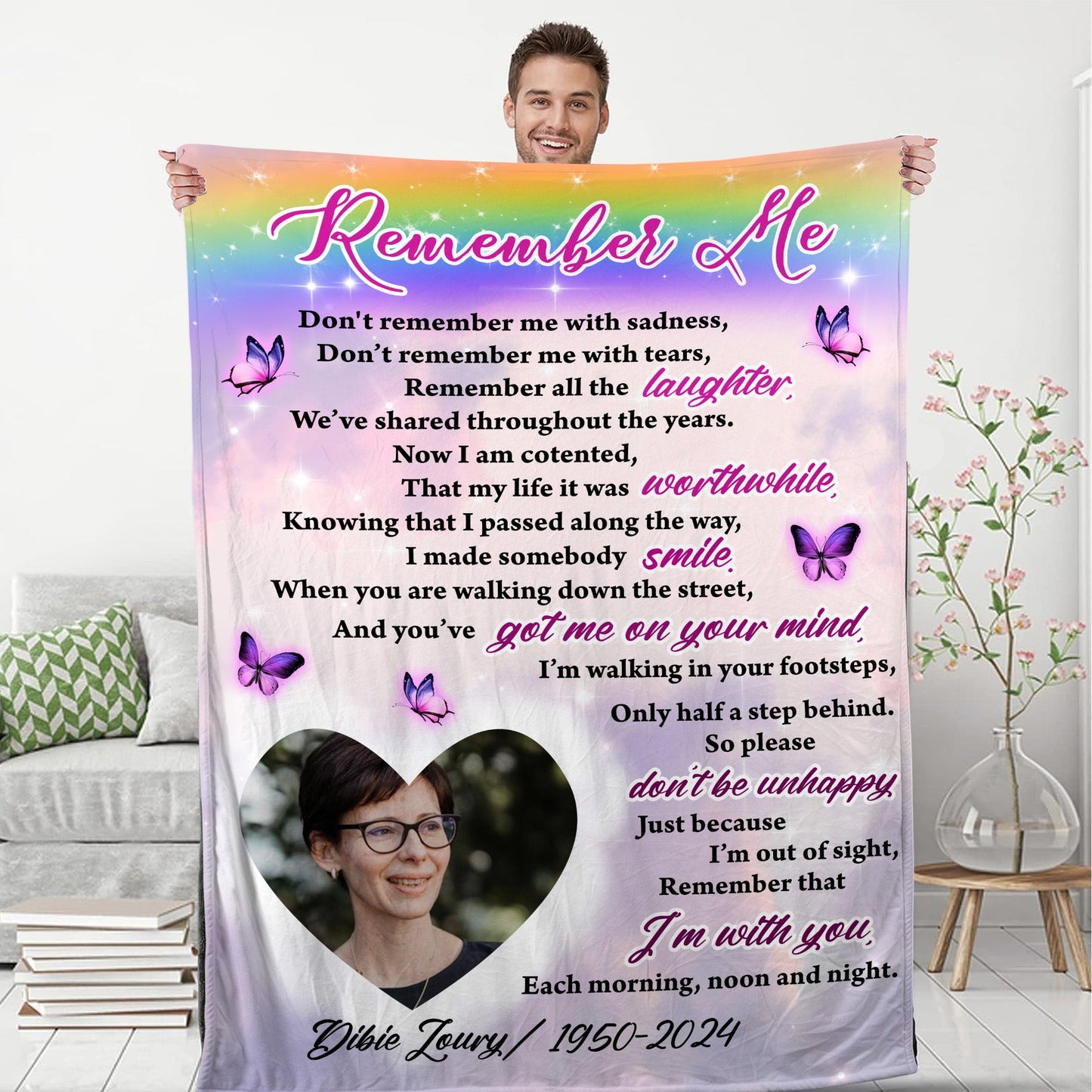 Remember Me Custom Memorial - Personalize, Blanket, Memorial Gift - Memorial Personalized Custom Blanket - Christmas Gift, Sympathy Gift