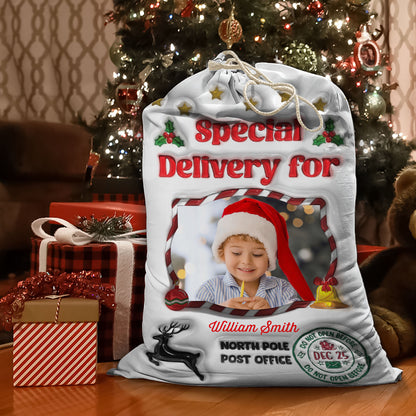 North Pole Post Office Christmas Bag Custom Photo - Christmas Family Gift - Personalized Christmas Sack - Custom Christmas Bag