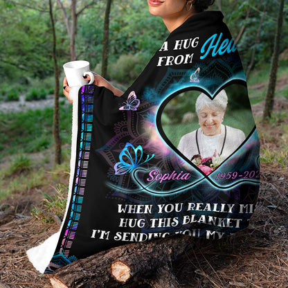 A hug From Heaven Pattern - Memorial Personalized Custom Blanket - Christmas Gift, Sympathy Gift