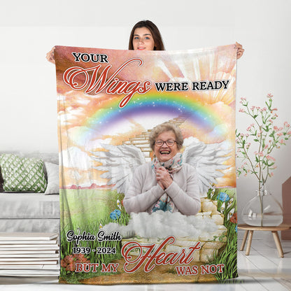 Your Wings Were Ready Rainbow - Personalized Custom Blanket - Memorial Personalized Custom Blanket