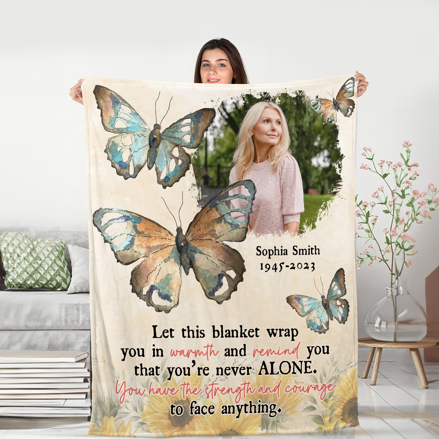 You're Never Alone Blanket Memorial - Remembrance Gift - Memorial Personalized Custom Blanket - Christmas Gift, Sympathy Gift